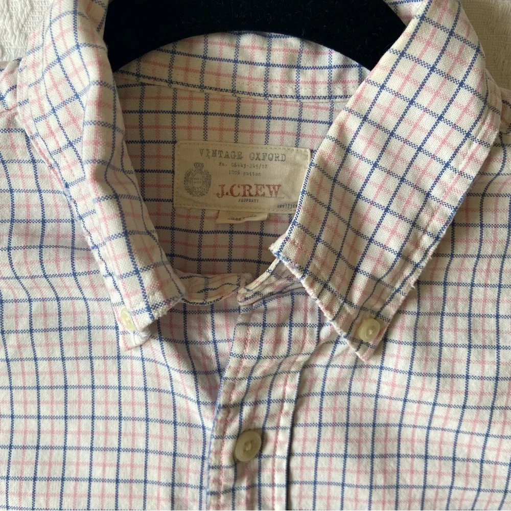J. Crew Vintage Casual Button Down Shirt in White Pink and Blue Men’s Small